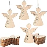 HERZONE 50pcs Holz Engel Anhänger Weihnachten 6cm Schutzengel Glücksbringer Weihnachtsdekoration (Vintage-B)