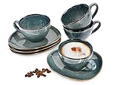 SÄNGER | Kaffeetassen Set Darwin mit Untertassen, 8-teiliges Tassen Set aus Steingut, Einzigartiges & Modernes Design