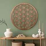 K&L Wall Art Blume des Lebens Holzbild Lebensblume Wandbild aus Holz Wohnzimmer Bilder Feng Shui Deko geometrisch modern (Mahagoni Furnier Ø40cm)
