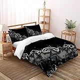 SHOVERKD Weiß Schwarz Grau Abstrakt Graffiti Bettbezug Set 3D Druck Microfaser Super King（260x220cm）,aus Weicher Microfaser Mit Reißverschluss 3 Teilig Für Jugendliche Zimmer