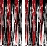 Lametta Vorhang Schwarz Rot - Metallic Luftschlangen Fransen Vorhänge Fotowand Hintergrund für Stranger Piraten Casino Las Vegas Ladybug Musical Rockabilly Zirkus Halloween Hexen Geburtstag Party