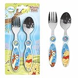 Disney Winnie Puuh Kinderbesteck Set 2-teilig - Gabel und Löffel aus Edelstahl - Besteck für Kleinkinder - kindgerechte Größe, leicht zu greifen - ideal für Kindergarten, Kita und Zuhause