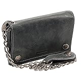GoBago Biker Geldbörse Leder mit Kette Herren Geldbeutel Kettenbörse Bikerbörse Trucker (Vintage-Black)