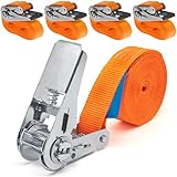 INDUSTRIE PLANET 4 Stück 800kg 4m Spanngurte mit Ratsche einteilig 1 teilig Ratschengurte Zurrgurte 25mm orange 800 daN 0,8t