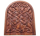 Wolfs Wanddeko GERI & FREKI 30 cm Vikings Holzbild mit Knotenmuster Handarbeit Holz