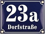 Sosenco Hausnummerschild Hausnummer mit Straßenname - 20x15 cm - Keramik Emaille - Wetterfest - Personalisiert - Blau