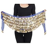 Bauchtanz Tribal Hüfttuch Chiffon Bauchtanz Kostüm Wickelgürtel mit Goldmünzen Röcke (Dunkelblau)