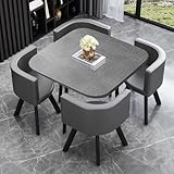 VTELGT Essgruppe 5-Teilig, Essgruppe mit Kunstleder Stuhl für 4 Personen, Runder Konferenztisch und Rezeptionstisch, platzsparendes Tischset für Zuhause und Büro,Graues Quadrat