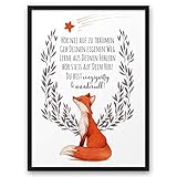 FUCHS HÖR NIE AUF TRÄUMEN | ABOUKI Kunstdruck | Bilder Kinderzimmer Deko Poster Kinderzimmer Bilder Jungen Mädchen Wandbilder Babyzimmer Kinder Kinderbilder Tierbilder | DIN A4 ohne Rahmen
