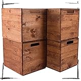 Vintage Möbel 24 GmbH 4 schöne Korbkisten aus Holz, passend für Kallax, zum Verstauen von Schulsachen/Spielzeug, neu, 37,5x32x32,5cm (braun)