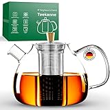 Neighbour's Friend® Handgefertigte Premium Teekanne aus Glas 1,5l – Bambus Deckelgriff - Glasteekanne mit Siebeinsatz großer Griff - glass teapot