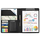 MoKo Dokumentenmappe, PU Leder A4 Schreibmappe Klemmbrett Schreibblock, Visitenkartenhalter, Dokument Fach, Stifthalter für Interview & Geschäft - Schwarz