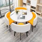 JFOZDM Rund Esstisch mit 4 Stühlen, Sitzgruppe Küche, Esszimmer Set Tisch, Runder Konferenztisch, Platzsparend, PU-Leder und Leinenmischgewebe, Küchentisch mit Stühlen für Esszimmer,Küche,Wohnzimmer