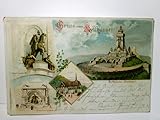 Kyffhäuser. Gruss vom.., Alte Ansichtskarte / Lithographie farbig, gel. 1897. 4 Ansichten : Reiterstandbild, Kyffhäuser - Denkmal, Barbarossa u. Wirthschaft.