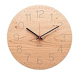 huamet Wanduhr Holz Eiche astig mit arabischen Zahlen Ziffern, runde Design Holzwanduhr, geräuschlos ohne Tickgeräusche - Qualitätsprodukt Made in Südtirol - CH80-A-1501