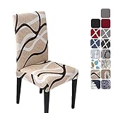 HZDHCLH Stuhlhussen 4er Set Stuhlbezüge Stretch abnehmbar, waschbar, Esszimmerstuhl-Schutzsitz für Hotel Restaurant Küche Hochzeitsfeier（Off-White/Linienmuster/4 Stück）