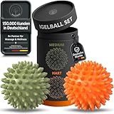 M.S.Lemberg® Igelball Massage Set - Massageball für Reflexzonen, Anti-Stress, Entspannung Geschenk - Noppenball Fußmassage Rücken Nacken Hand Fuß - Ball mit Noppen klein - hart & mittel-weich