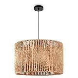 Paco Home Pendelleuchte Esstisch Papier Boho Hängelampe Esszimmer Lampe E27 Hängeleuchte Rattan, Farbe:Natur (Ø32cm), Leuchtenart/Farbe:Pendelleuchte - Schwarz