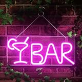 SOLIDEE Großes Bar Neon Schild für Zimmer Deko LED Neon Sign mit Einstellbarem Helligkeitsschalter Dekoratives Neon für Bar Club Spielzimmer Party Festival Stromversorgung über USB(rosa)