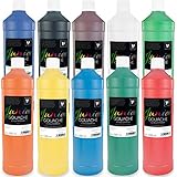 Malverk Junior - Gouache Farben Set 10 x 1 Liter - Schul-Temperafarben für Kinder, auf Wasserbasis, Bastelfarben in praktischen Dosierflaschen