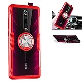 Xiaomi Mi 9T / Mi 9T Pro Hülle, 360 ° drehbarer Ring mit Ständer, Silikon-weiche TPU, stoßfest, dünn, kompatibel mit [magnetischer Autohalterung] für Xiaomi Mi 9T Pro, rot / silber