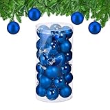 Relaxdays Weihnachtskugeln im 30er Set, Kunststoff, D: 6 cm, runde Weihnachtsbaumdeko, Baumschmuck bruchsicher, blau