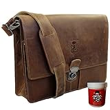 BARON of MALTZAHN Aktenmappe Collegemappe SCHILLER, 36 cm, braun, Leder, Schultergurt + Lederpflege