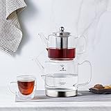 Karaca Dora Borosilikatglas Teekannen-Set mit Edelstahl-Teesieb, 2 L Kessel & 1 L Glas Teekanne mit Sieb, Turkish Tea Pot, Caydanlik, Türkischer Teebereiter für Kräutertee, losen Tee, XL