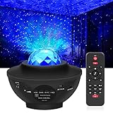 LED Projektor Sternenhimmel mit Fernbedienung, 3 in 1 Galaxy Light, Sternenlicht Stern Projektor mit Bluetooth Lautsprecher/ Starry Stern/360°Drehen Ozeanwellen für Kinder Erwachsene, Party Geburtztag