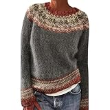 Fairisle-Pullover für Damen, lange Ärmel, isländischer Pullover für Damen, weich, bequem, nordischer Pullover, gemütlich, warm, modisch, Rundhalsausschnitt, Herbstpullover, Übergröße, lässiger