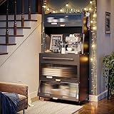 NETEL Halboffen Küchenschrank mit Arbeitsplatte und Schubladen, Bäckerregal Küche, Mikrowellenschrank,Küchenregal Stehend mit Türen, Küchenbuffet Buffetschrank, Kaffeeschrank, Schwarz, 80x42x168cm