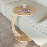 sugodesign Couchtisch mit Rollen, Kleiner Beistelltisch C Form, Beistelltisch Couch, stylischer Sofatisch in schöner Natur Eiche-Optik, runder Tisch als Ablagefläche für Couch und Wohnzimmer, C Form