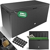 KESSER® Auflagenbox Kissenbox ????, Klicksystem, mit Rollen & Haltegriffen, Deckel mit Hubautomatik, abschließbar, bis zu 290kg, Gartenbox Wasserdicht, Vielseitige Kissenbox, Rattanoptik-Anthrazit