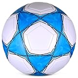 Professioneller FußBall Leder Größe 5 Anti-Luftaustritt Professioneller Fußball Leder Kinder, Offizieller Training Fusball, Wasserdicht Ball Wettbewerb für Kinder Jugendliche Erwachsene (Weiß-Blaue)