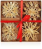 com-four® 12x Strohsterne im Mix-Set - Christbaum-Schmuck - Stroh-Anhänger für den Weihnachtsbaum - natürlicher Christbaum-Behang - Weihnachtsdekoration - Ø 11 cm