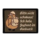 Café Viereck ® Bitte Nicht Schubsen Ich Habe Joghurt im Rucksack Fun Patch mit Klett Pinguin mit Helm und Stiefeln - 7 cm x 5 cm