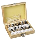 kwb Oberfräser-Set, 12-teilig, (V-Nutfräser, Hohlkehlfräser u.v.m.) Hartmetall-bestückt, Anlaufkugellager inkl. Sechskant-Schlüssel und,Holz-Koffer