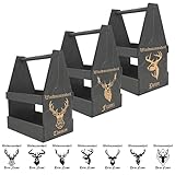 Bierträger Waidmannsheil mit Namen personalisiert, Flaschenträger in SCHWARZ mit Hirschkopf, Flaschenträger mit Geweih, Männerhandtasche Geburtstagsgeschenk, Biergeschenk Vatertag Sixpack aus Holz