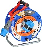 Brennenstuhl Camping-Kabeltrommel/CEE 230V Kabeltrommel 25m (H07RN-F 3G2,5 in orange, CEE-Winkelkupplung inkl. Schutzkontakt-Kombisteckdose, für den dauerhaften Einsatz außen IP44, Made in Germany)