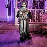 JOYIN 175cm Halloween Animierte Sensenmann Dekoration mit Kette, Lebensgroßes Skelett mit leuchtenden Augen Gruseliger Sound (Sound Aktiviert) für Haunted House Prop Outdoor/Indoor Lawn