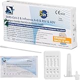 5-in-1 Test Atemviren-SARS-CoV-2 & Influenza A+B & RSV & ADV Antigen Combo Test Kit-Schnelltest für Zuhause - Zertifizierte Premiumqualität - Einfach, Schnell, Präzise (1)