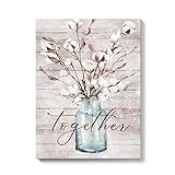 SUMGAR Rustikales Wandbild grauem Blumenmotiv auf Leinwand Baumwolle Blumendruck Blütenzitat Schild Gemälde Blume Botanisches Bauernhaus Kunstwerk gerahmt Badezimmer Wohnzimmer Schlafzimmer 30x40cm