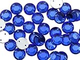 Allstarco 10mm Flache Rückseite Aufnähbare Strassperlen für Bastelarbeiten Plastik Acryl Runde Edelsteine mit Löchern zum Nähen, Kleidung Verzieren, Kostüme Cosplays Blau Saphir H104-70 Stück