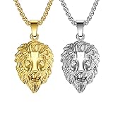 Liitata 2 Stück Löwenkopf Anhänger Halskette Löwe Halskette Rock Gothic Punk Hip Hop Kette für Männer - Gold Silber