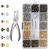 210 Stück Hohlnieten für Leder,Ledernieten,Altmessing6/8 mm Leather,Doppelkappe Nieten,Gürtelnieten Kappe with 3 Tools,for DIY Leather Craft Clothing,Bag Shoes Belt Repairs(Gold,Silver,Copper)