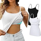Attraco Unterhemden Damen Spaghettiträger Basic Top Layering Lange Tanks Verstellbarer Spaghetti Strap Cami Camisole Tank Top Schwarz/Weiß L