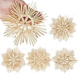 ilauke 12 Stück Strohsterne Anhänger- Große Strohsterne Weihnachtsbaumschmuck- Natürlicher Stroh-Anhänger für Christbaum-Schmuck| Ø ca 15 cm
