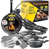 STONELINE Ceramic Keramikpfanne Töpfe Set 16 teilig 18/20/24/28 cm Töpfe Pfannen PFAS-frei Topfset Pfannenset Induktion Kochgeschirr Set mit Deckel Keramikbeschichtung mit echten Steinpartikeln, Grau