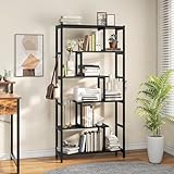 YITAHOME Bücherregal, Regal mit 6 Ablagen, Standregal mit Stahlrahmen, Metallregal Küchenregal Stehend, Freistehendes Regal für Wohnzimmer Holzregal Lagerregal für Schlafzimmer 80 x 29 x 170cm Schwarz