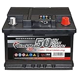 Autobatterie 12V 50Ah 480A/EN BlackMax Starter 30% mehr Leistung ersetzt 36Ah 41Ah 44Ah 45Ah